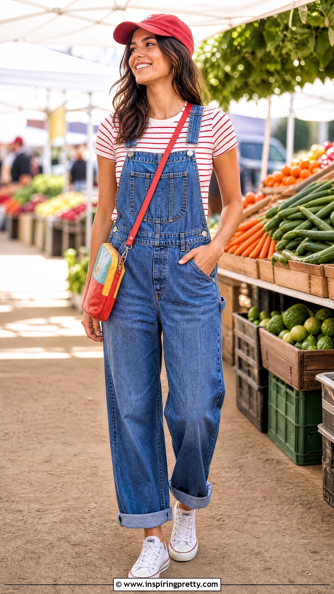 Aerie Striped Tee With Denim Overalls - 25 cute aerie tops outfit ideas