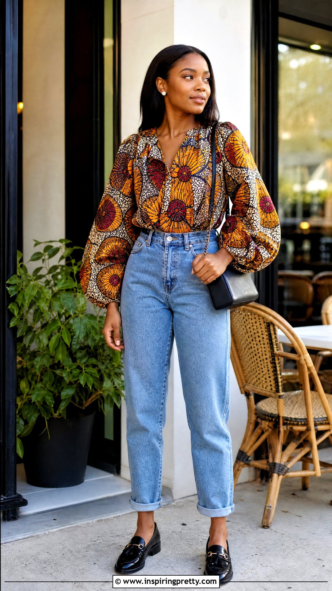 African Print Balloon Sleeve Blouse With Mom Jeans - 50 african print tops blouses
