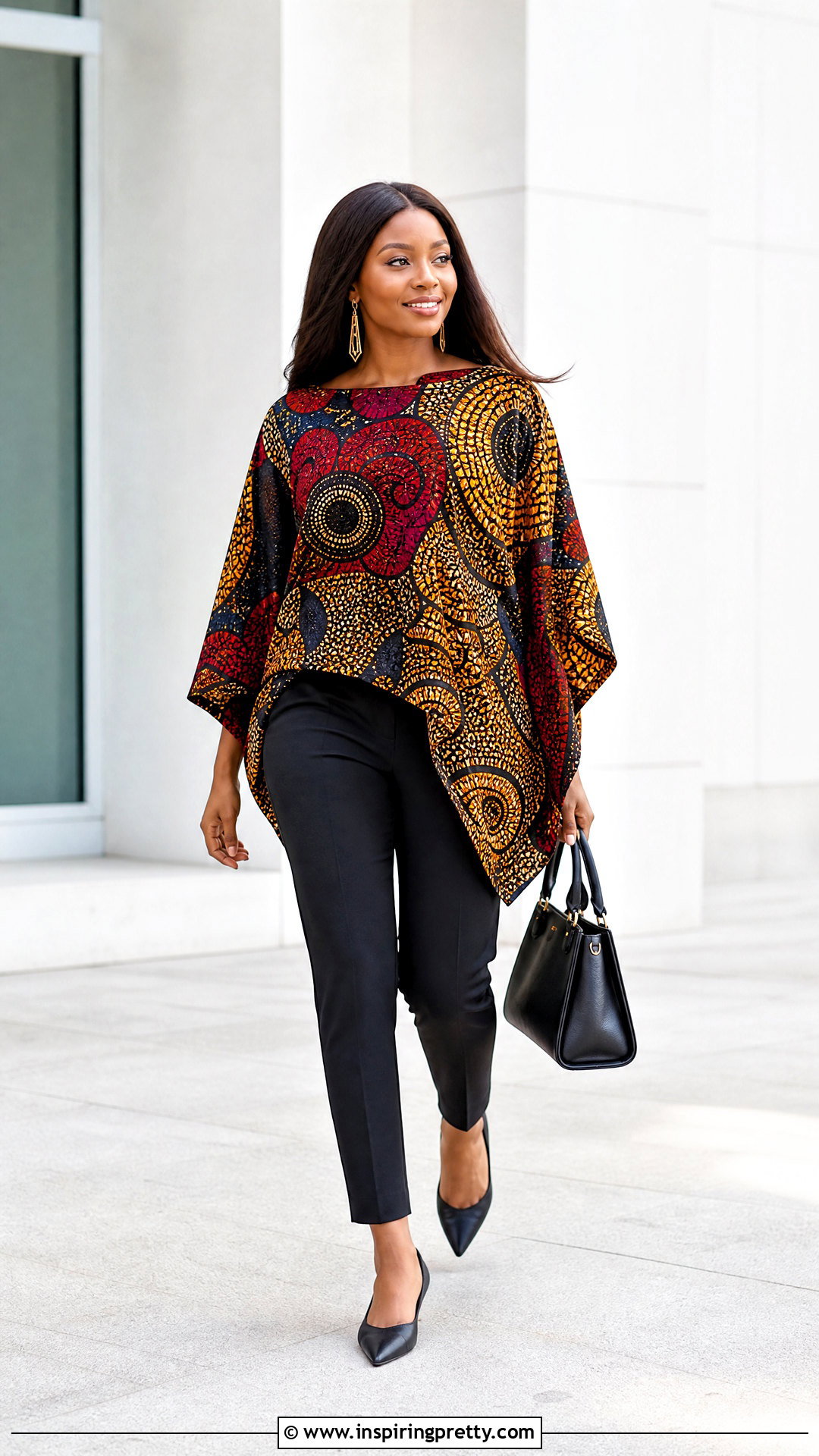 African Print Batwing Top With Slim Trousers - 50 african print tops outfit ideas