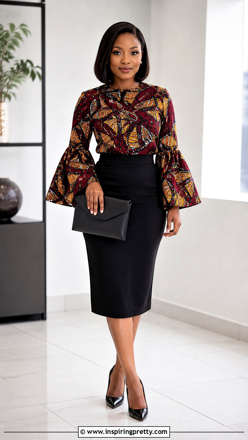 African Print Bell Sleeve Top With Pencil Skirt - 50 african print tops outfit ideas