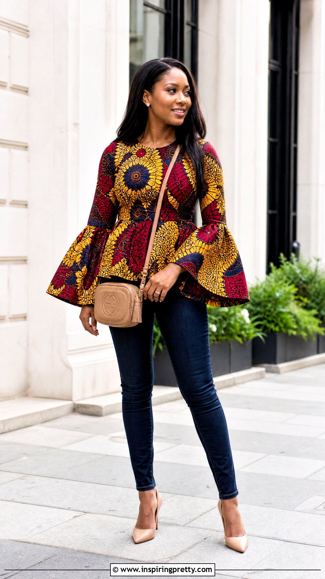 African Print Bell Sleeve Top With Skinny Jeans - 50 african print tops blouses