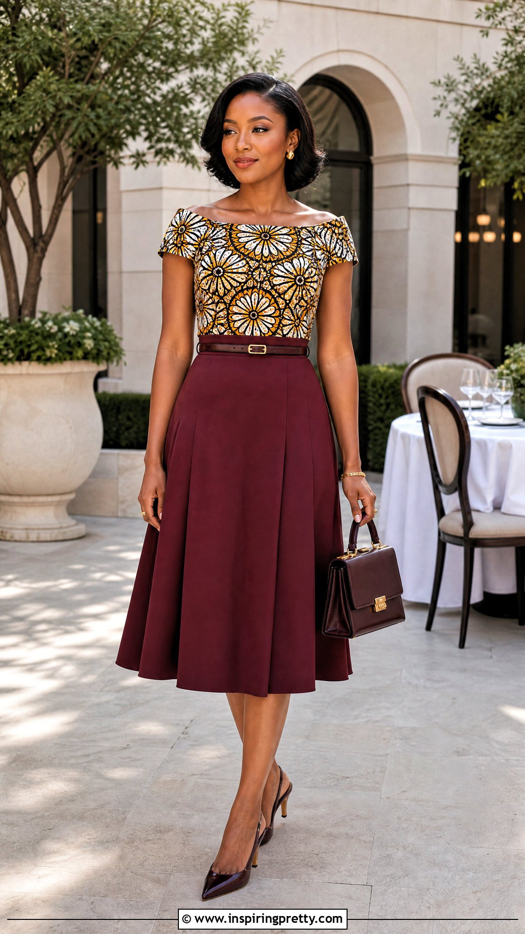 African Print Boat Neck Top With A Line Skirt - 50 african print tops blouses