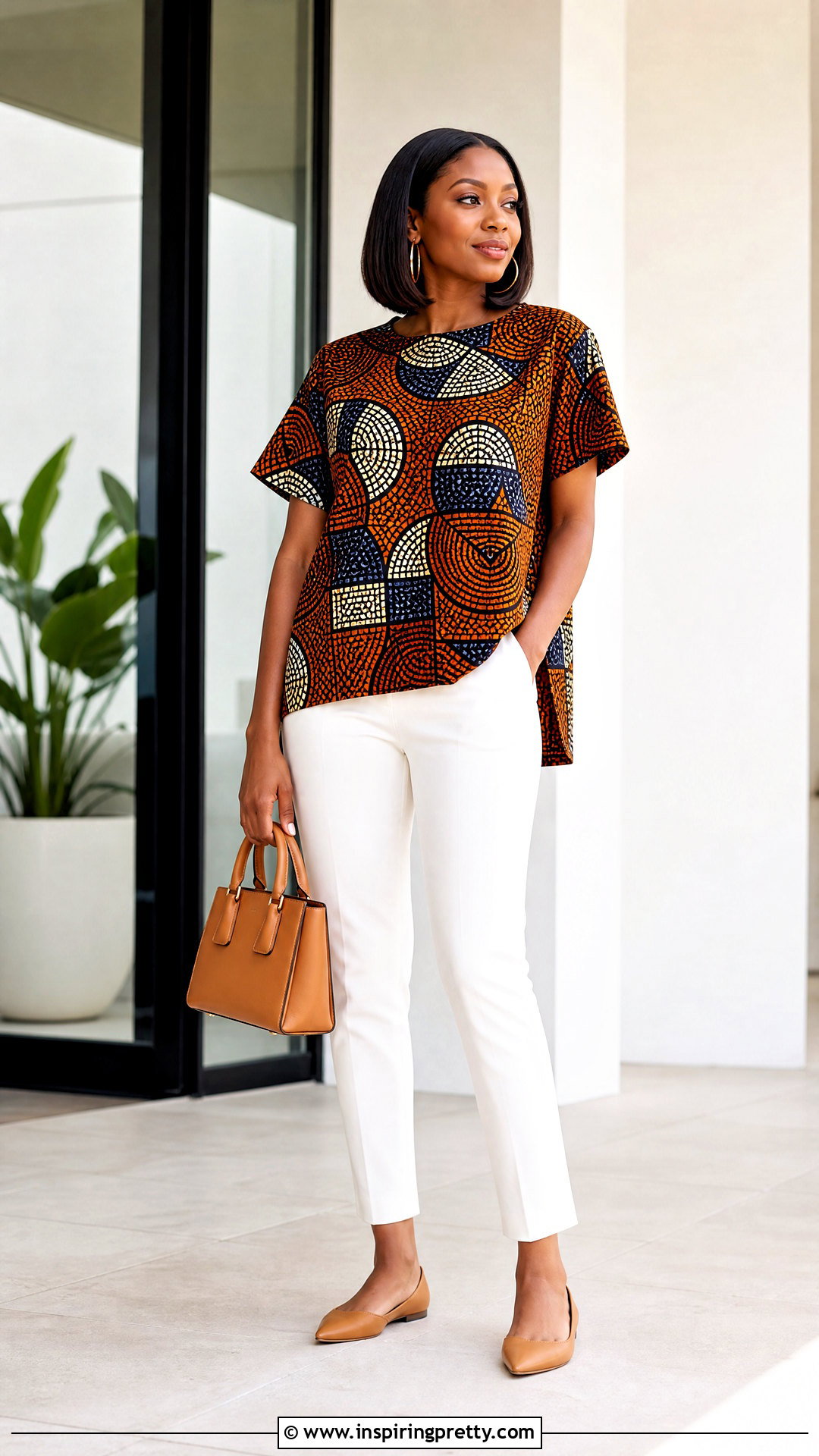 African Print Boxy Top With Slim White Pants - 50 african print tops blouses