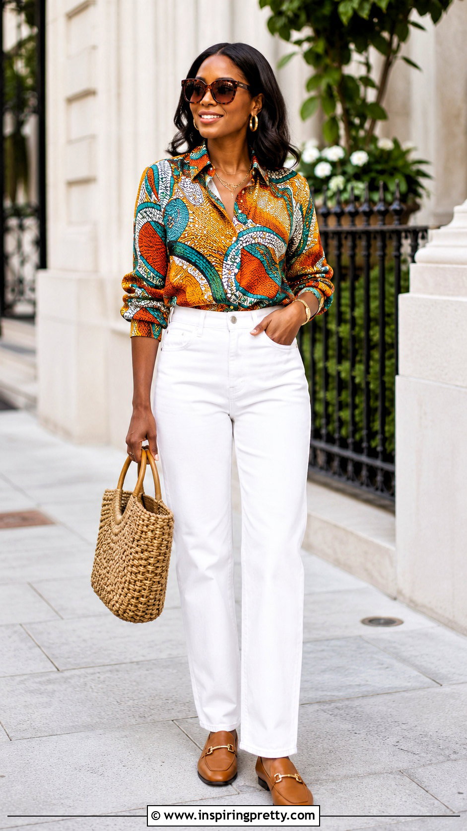 African Print Button Down Top With White Jeans - 50 african print tops outfit ideas