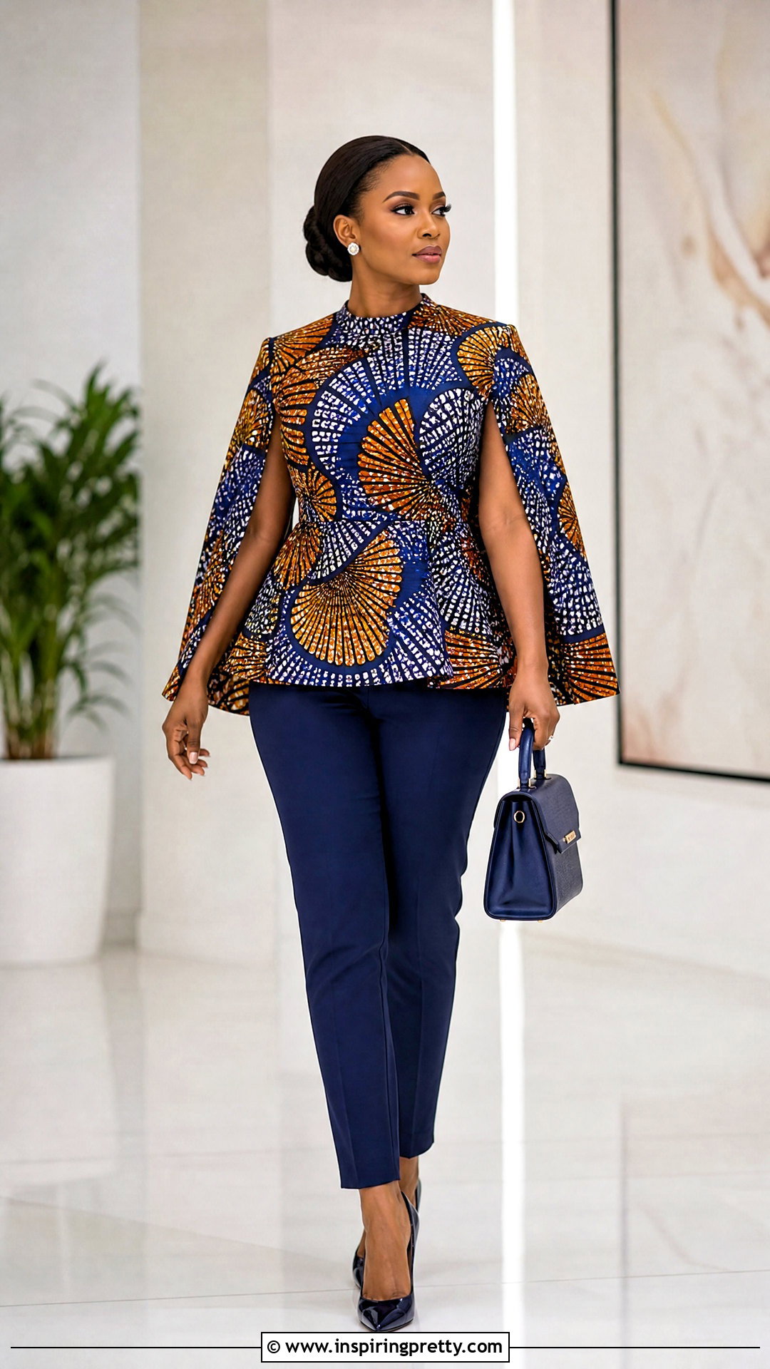 African Print Cape Top With Tapered Pants - 50 african print tops outfit ideas