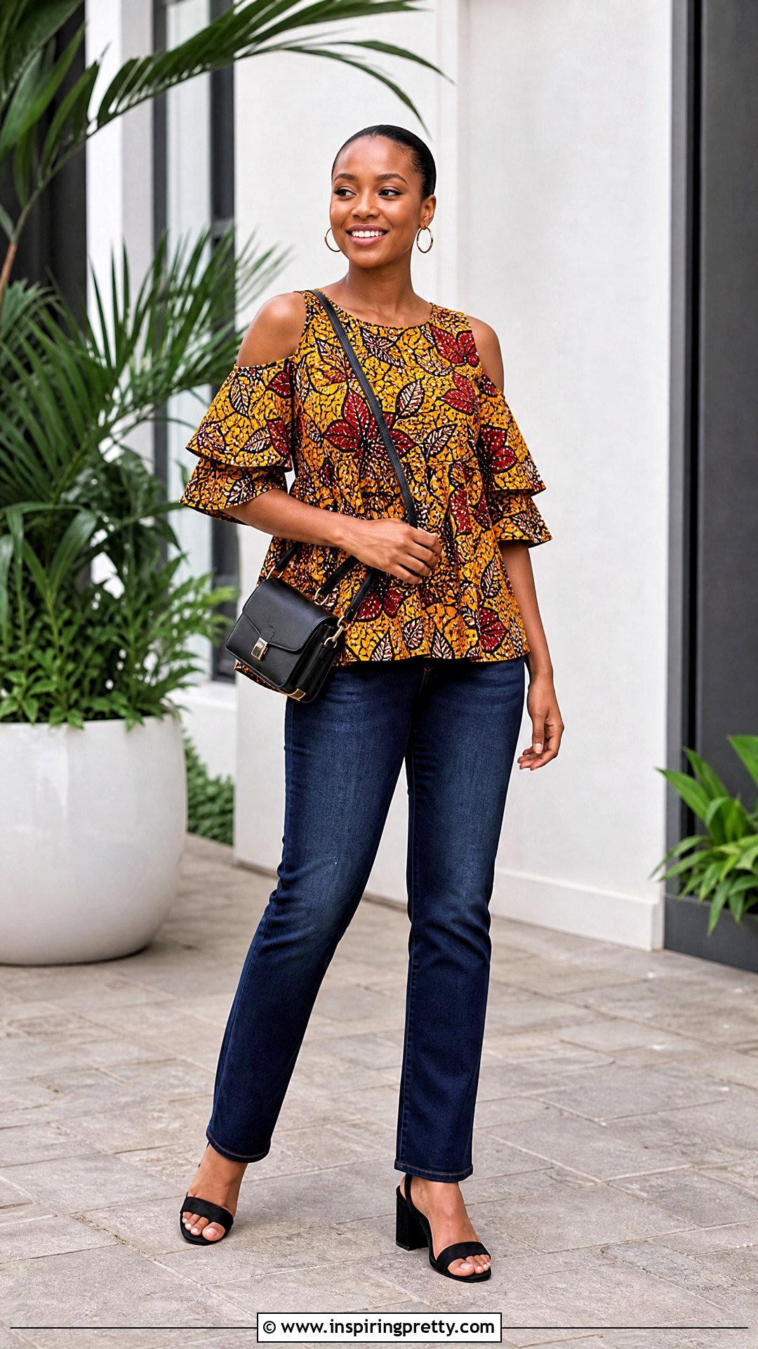 African Print Cold Shoulder Blouse With Dark Jeans - 50 african print tops blouses