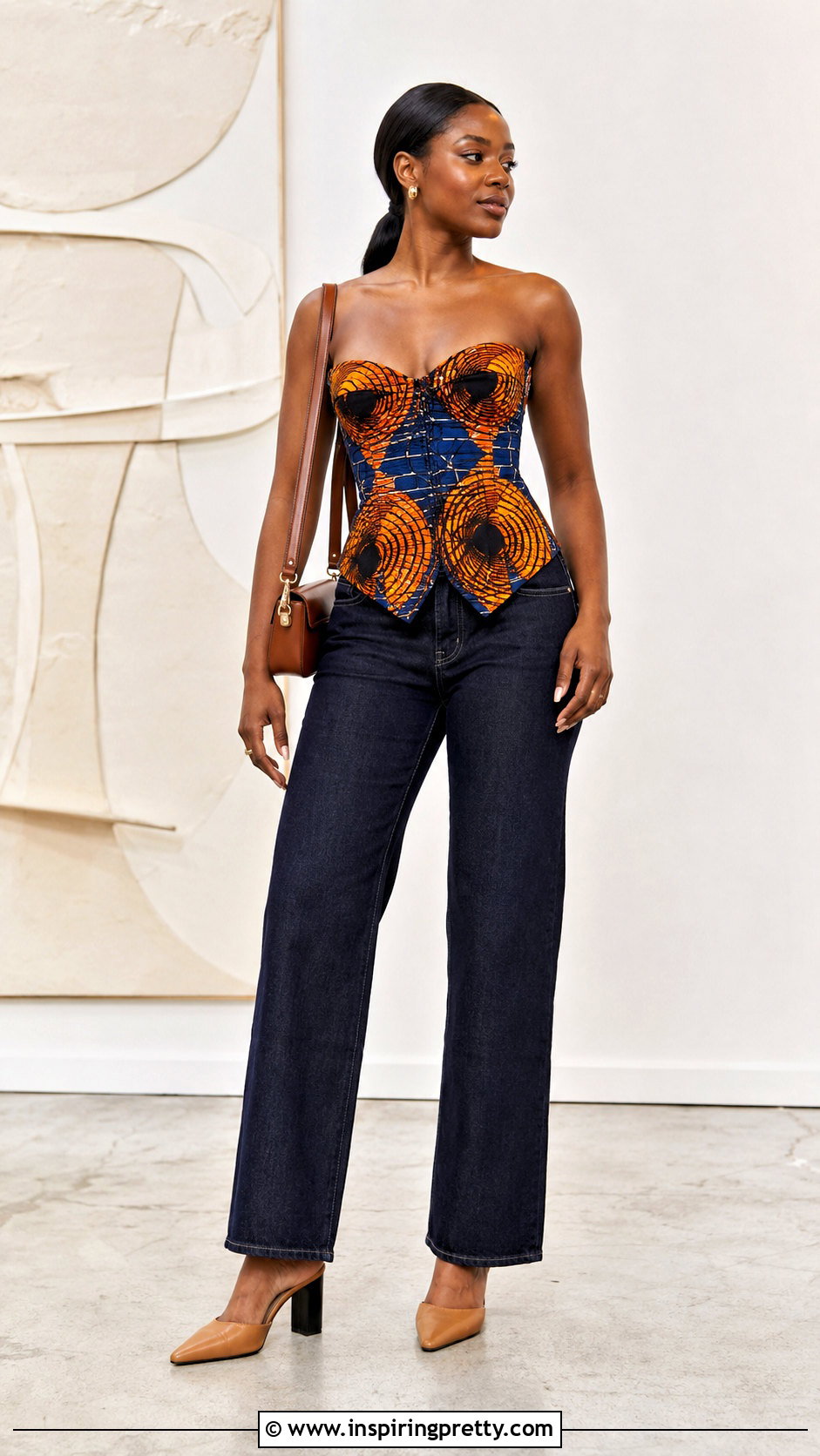 African Print Corset Top With Straight Leg Jeans - 50 african print tops outfit ideas