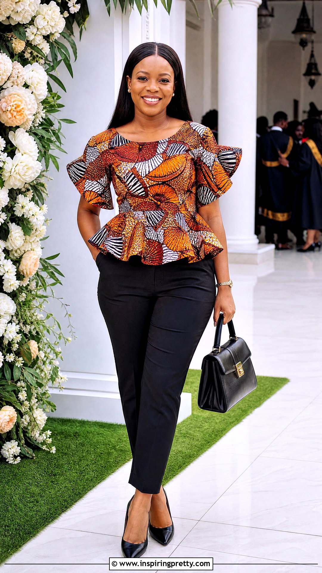 African Print Flounce Top With Pencil Pants - 50 african print tops blouses