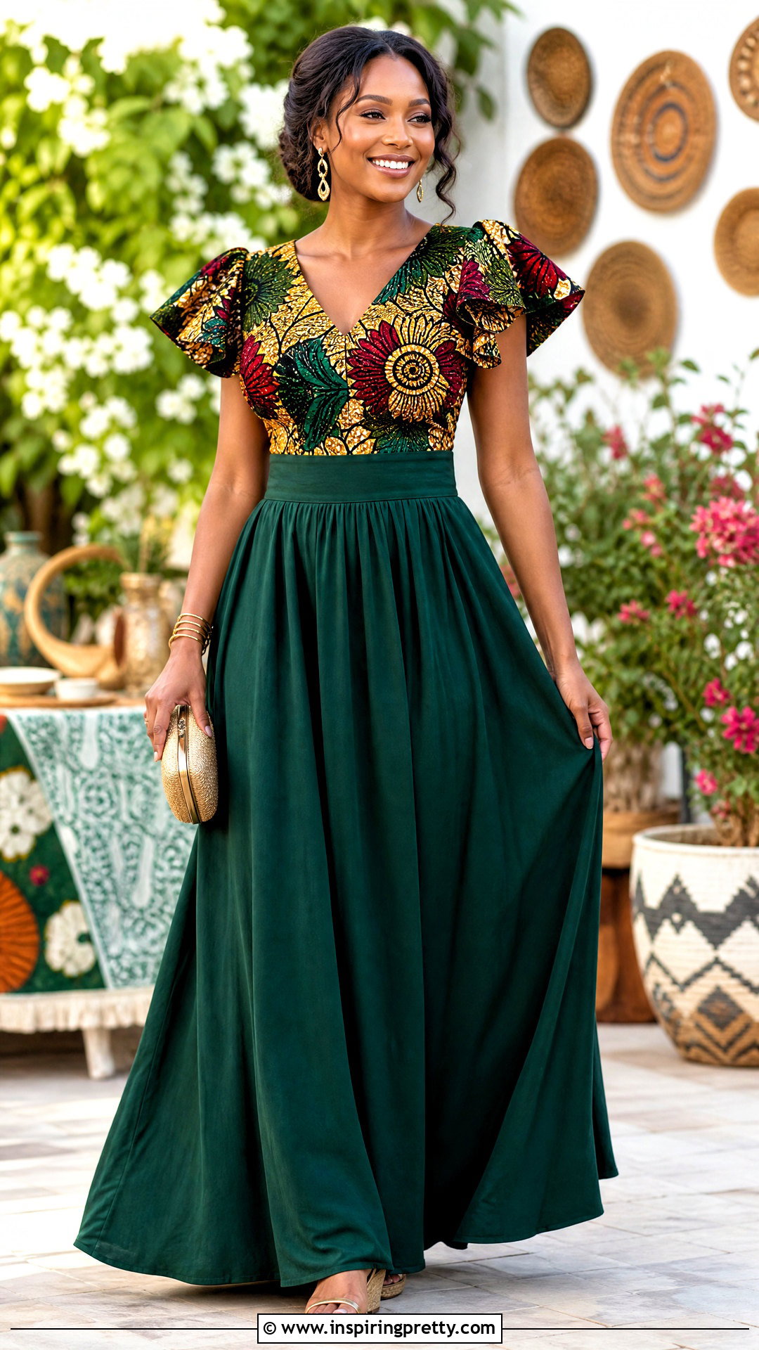 African Print Flutter Sleeve Top With Maxi Skirt - 50 african print tops blouses