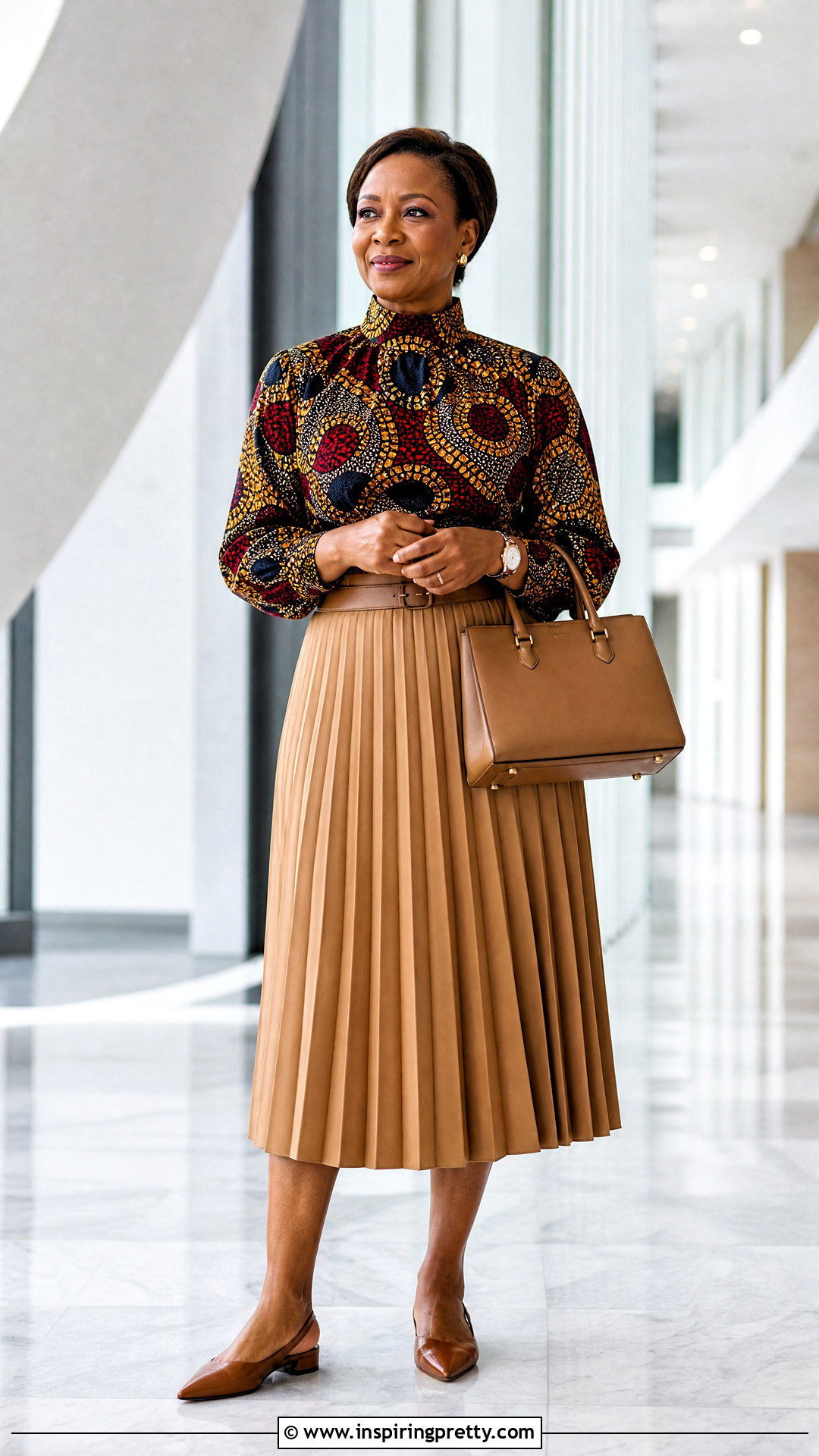 African Print High Neck Blouse With Pleated Skirt - 50 african print tops blouses