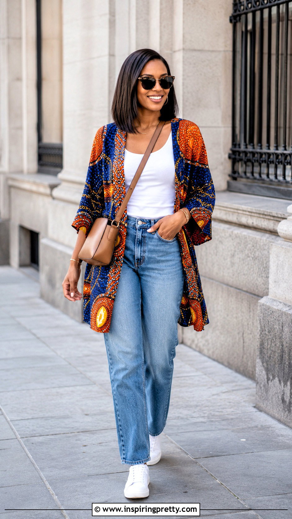 African Print Kimono Top With Tank And Jeans - 50 african print tops outfit ideas