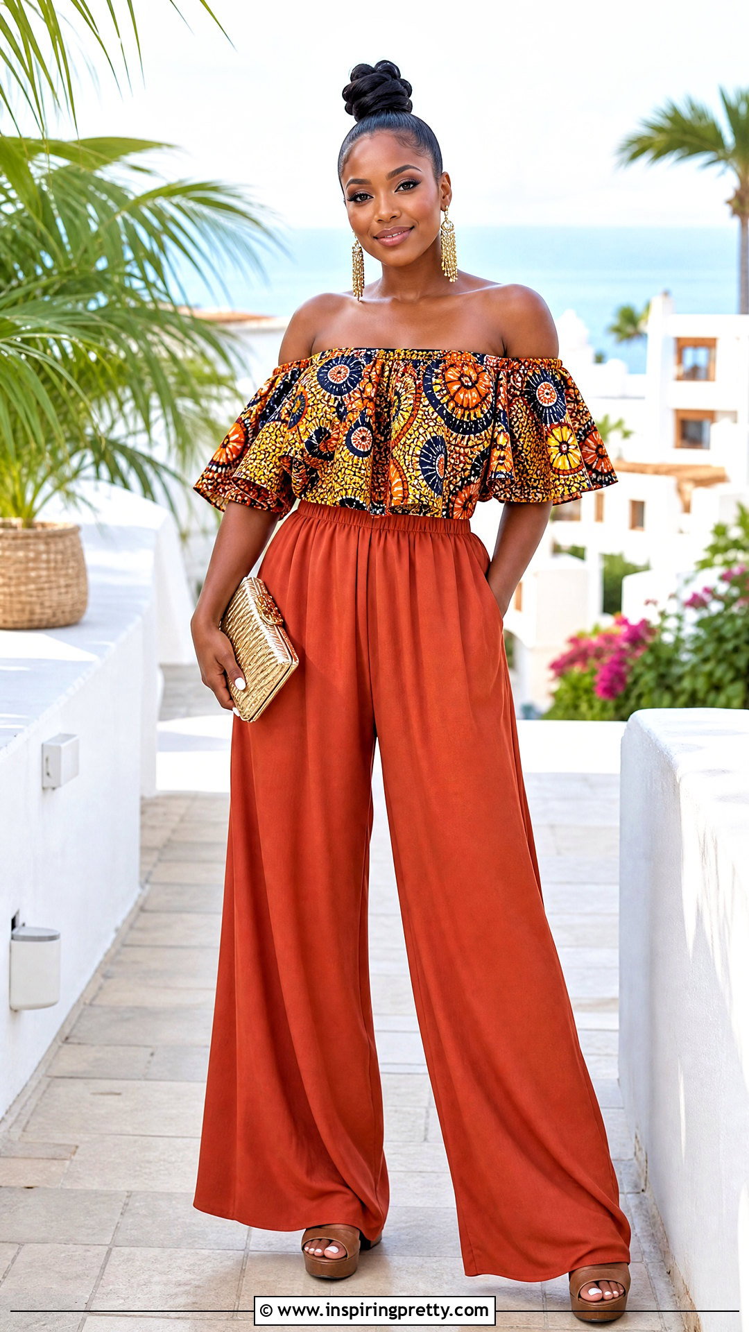 African Print Off Shoulder Blouse With Palazzo Pants - 50 african print tops blouses