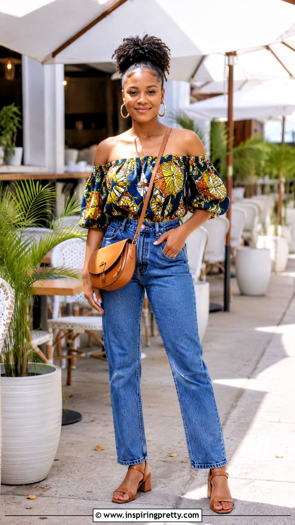 African Print Off Shoulder Top With Jeans - 50 african print tops outfit ideas
