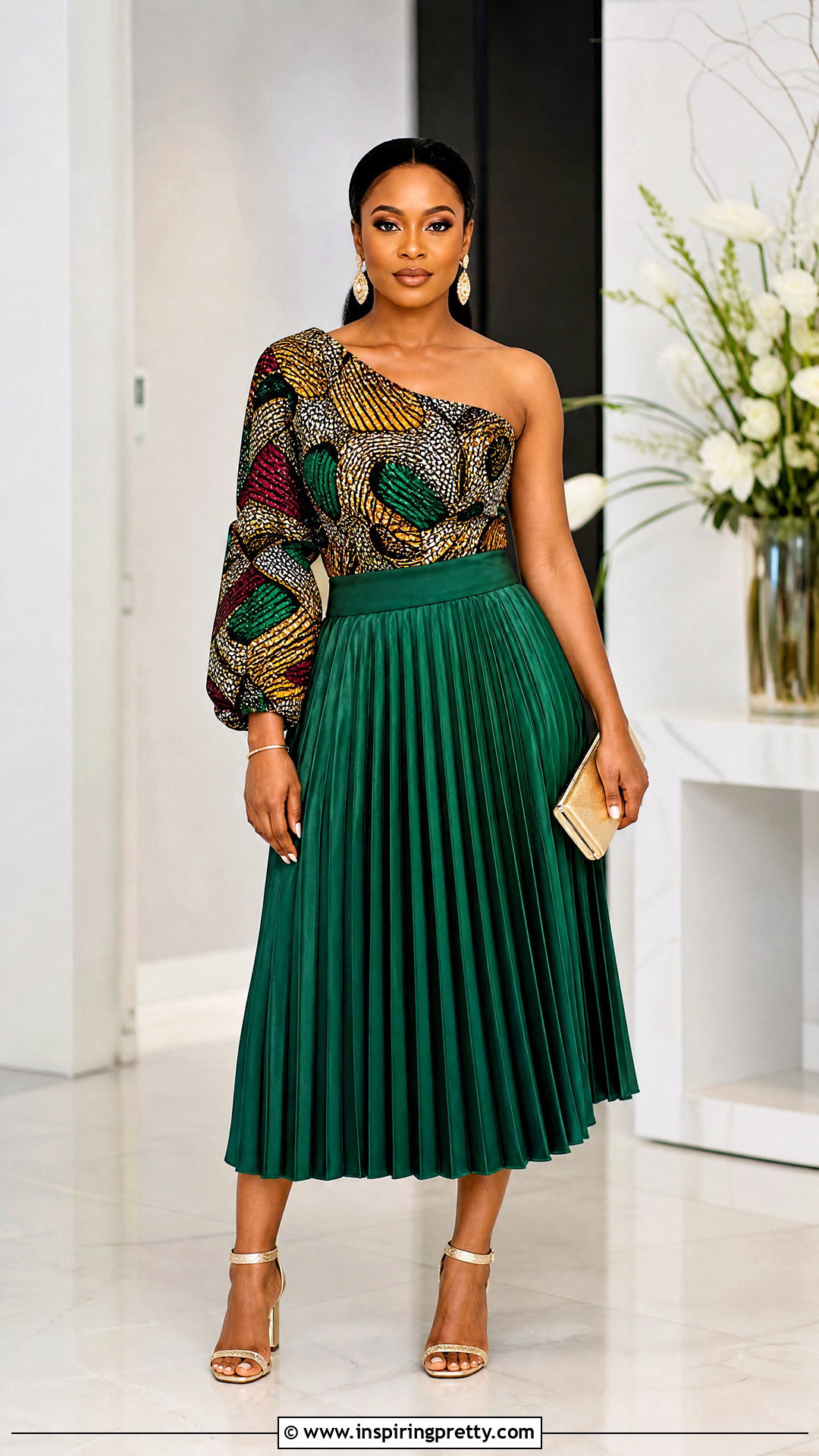 African Print One Shoulder Blouse With Midi Skirt - 50 african print tops blouses