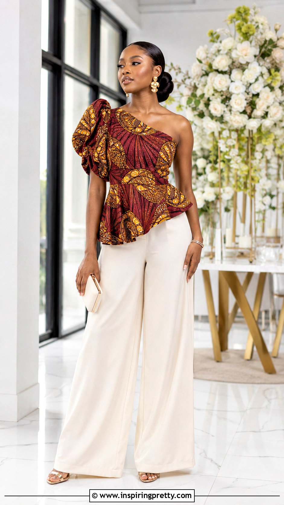 African Print One Shoulder Top With Palazzo Pants - 50 african print tops outfit ideas