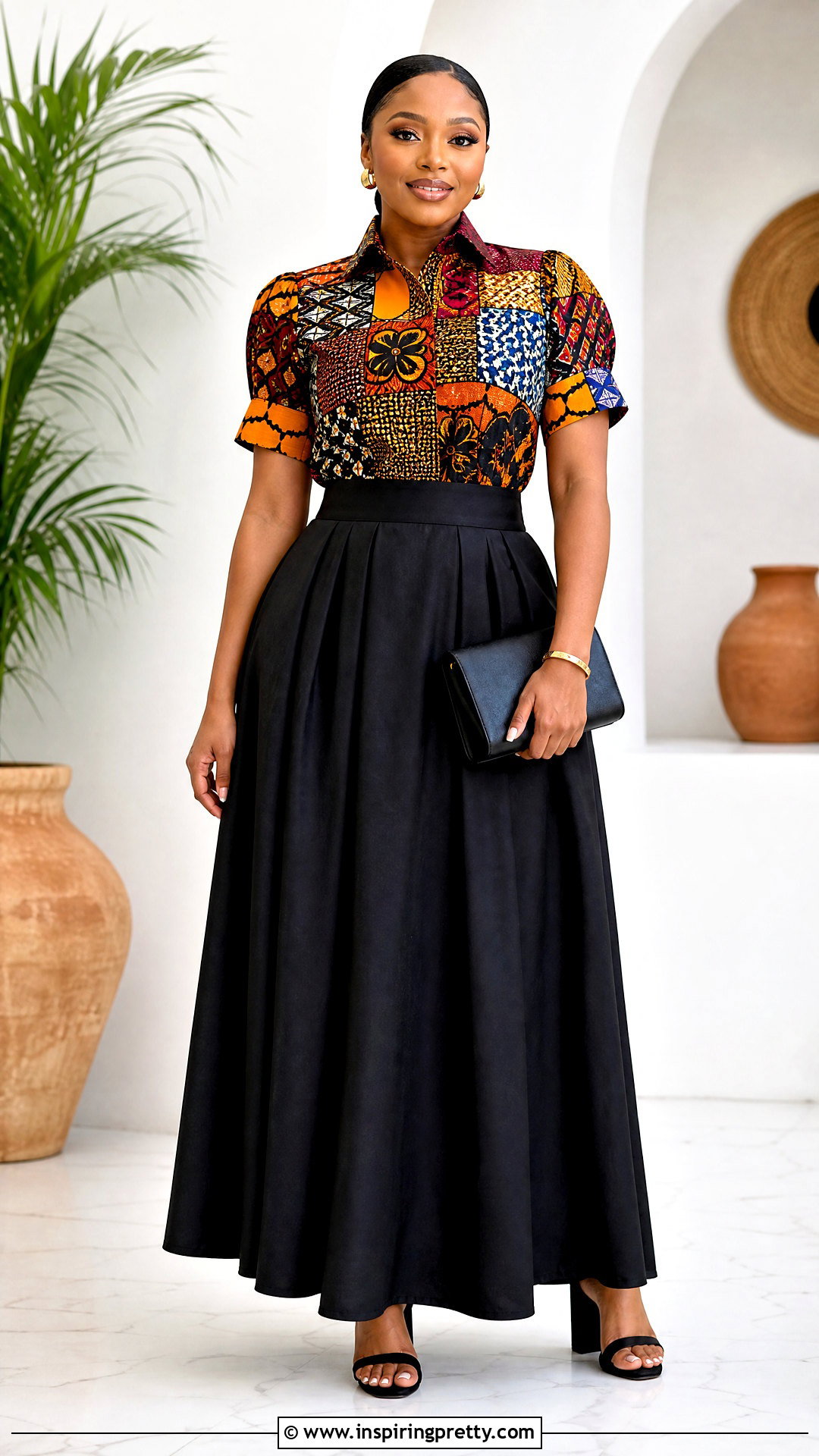 African Print Patchwork Blouse With Black Maxi Skirt - 50 african print tops blouses
