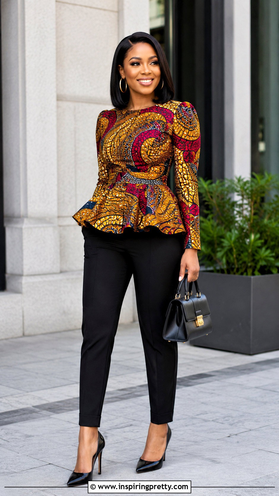 African Print Peplum Top With Black Pants - 50 african print tops outfit ideas