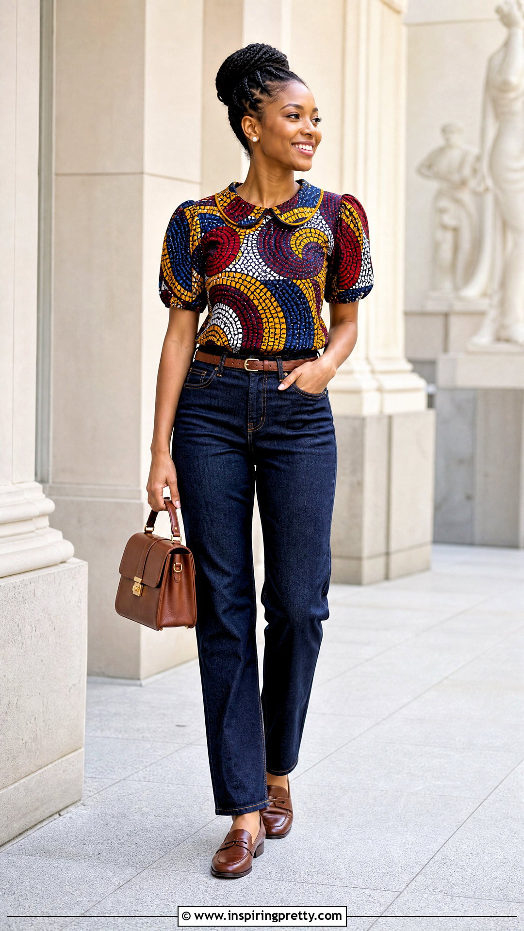 African Print Peter Pan Collar Blouse With Jeans - 50 african print tops blouses