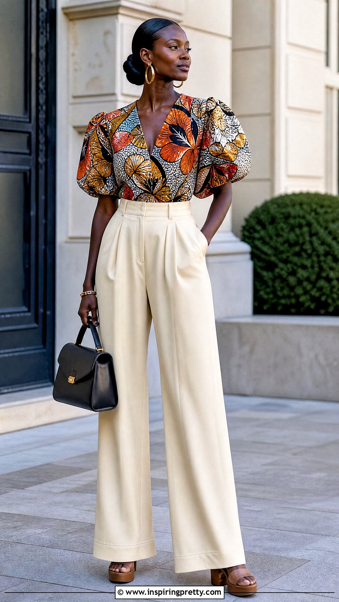 African Print Puff Sleeve Blouse With Wide Leg Pants - 50 african print tops blouses