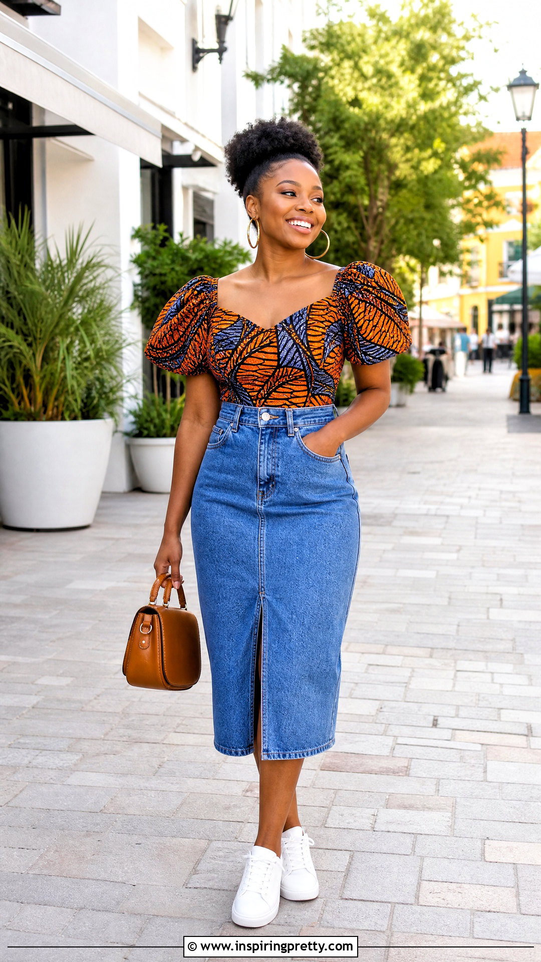 African Print Puff Sleeve Top With Denim Skirt - 50 african print tops blouses