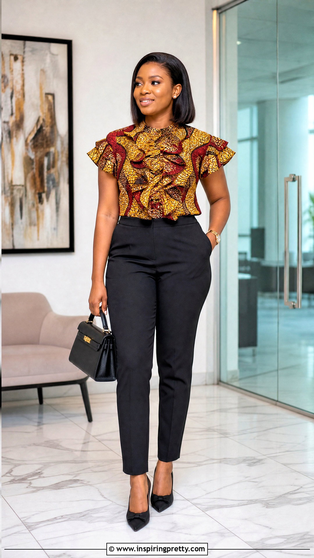 African Print Ruffle Blouse With Cropped Pants - 50 african print tops blouses