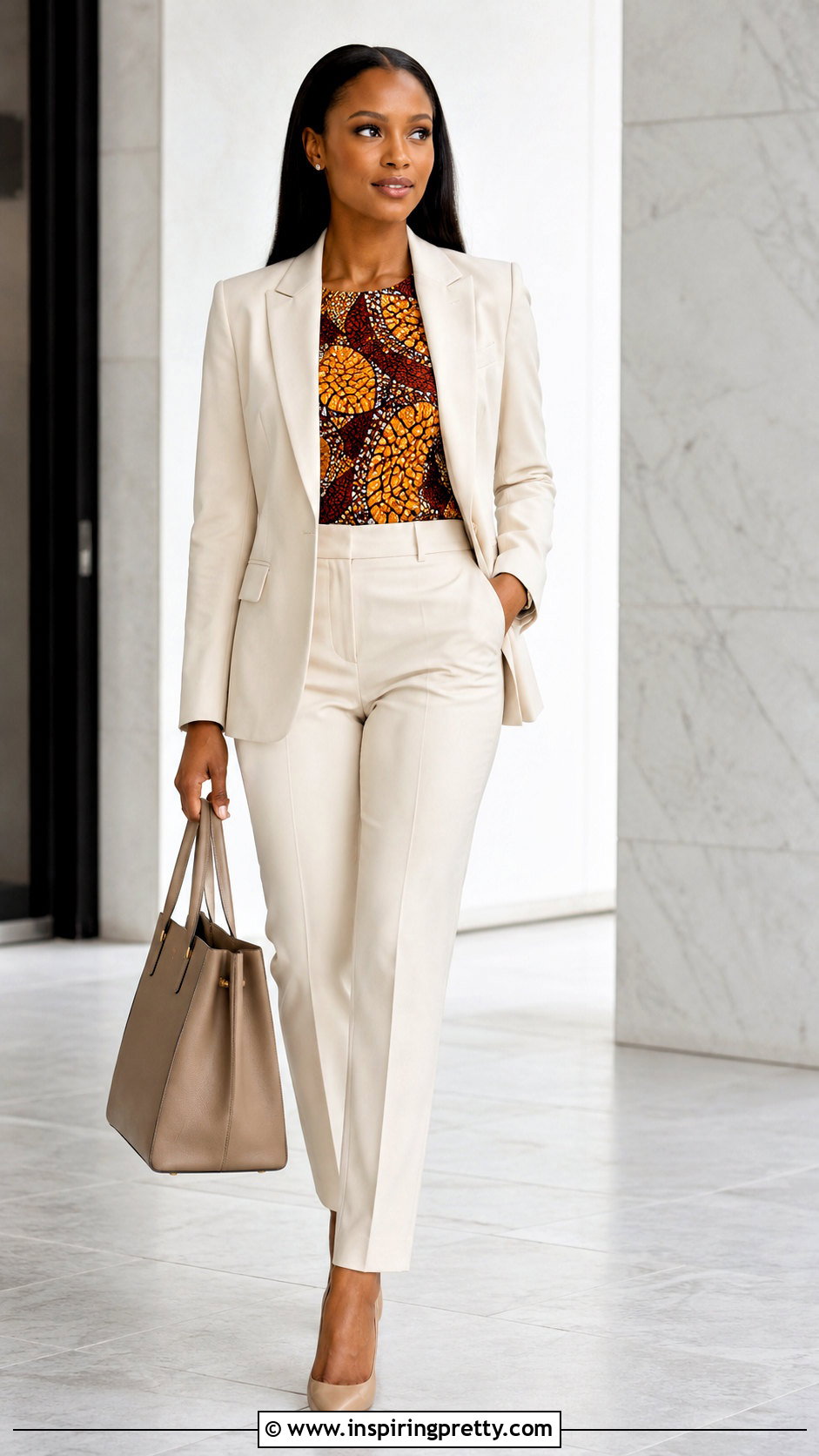 African Print Shell Top With Neutral Suit - 50 african print tops outfit ideas
