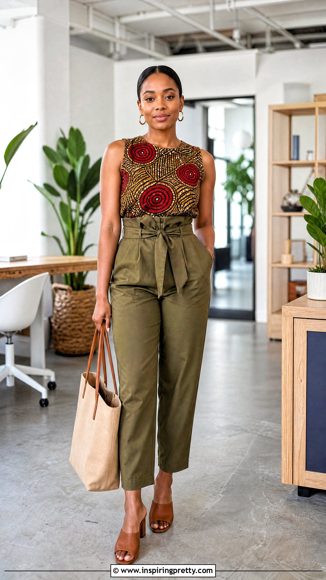African Print Sleeveless Blouse With Paperbag Pants - 50 african print tops blouses