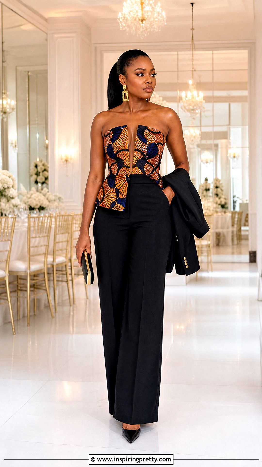 African Print Strapless Top With Tailored Pants - 50 african print tops outfit ideas