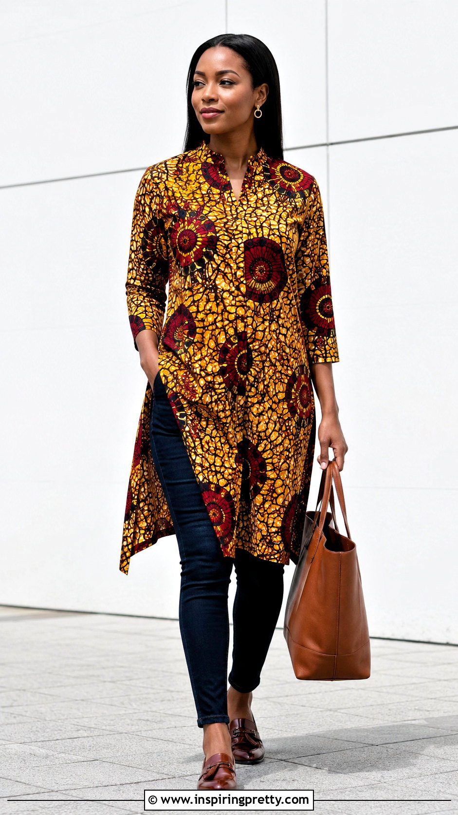 African Print Tunic Top With Skinny Jeans - 50 african print tops outfit ideas