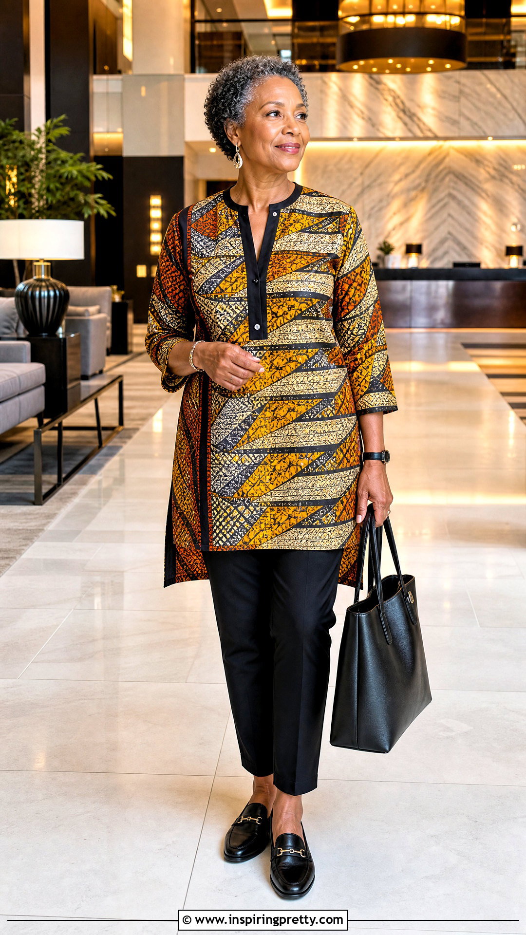 African Print Tunic Top With Slim Black Pants - 50 african print tops blouses