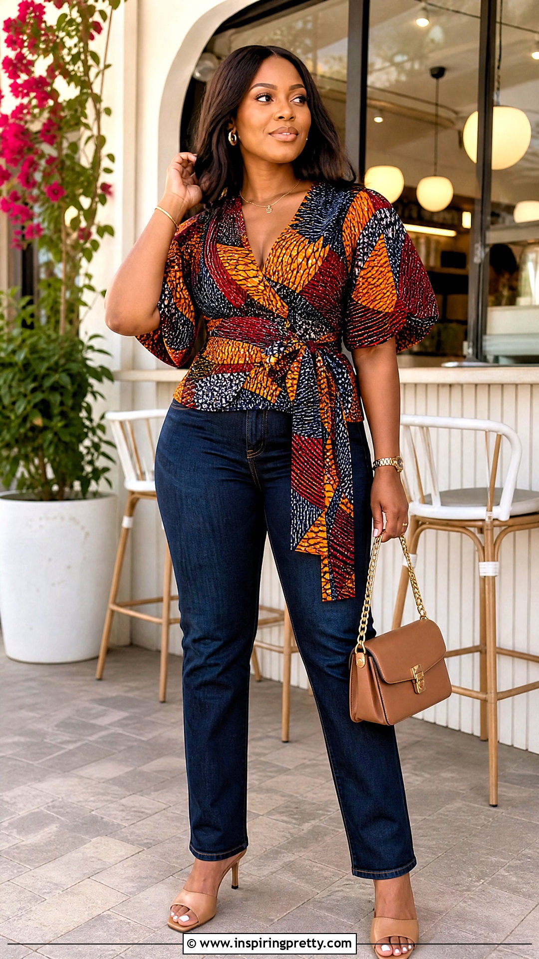 African Print Wrap Blouse With Straight Leg Jeans - 50 african print tops blouses