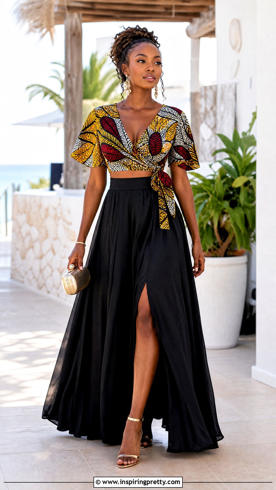 African Print Wrap Crop Top With Maxi Skirt - 50 african print tops outfit ideas