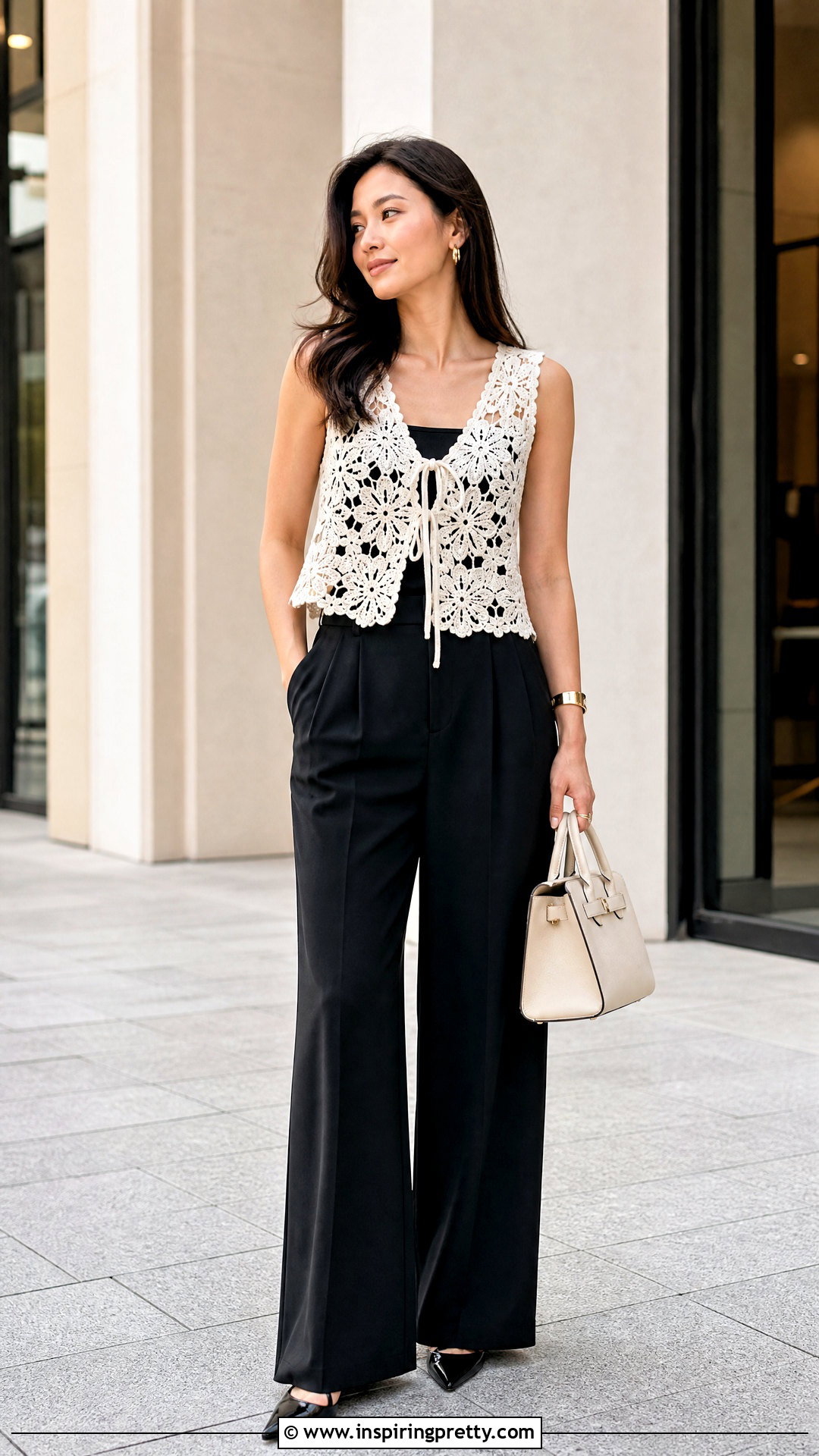 Agatha Crochet Top With Black Tailored Trousers - 20 Agatha Crochet Top outfit ideas