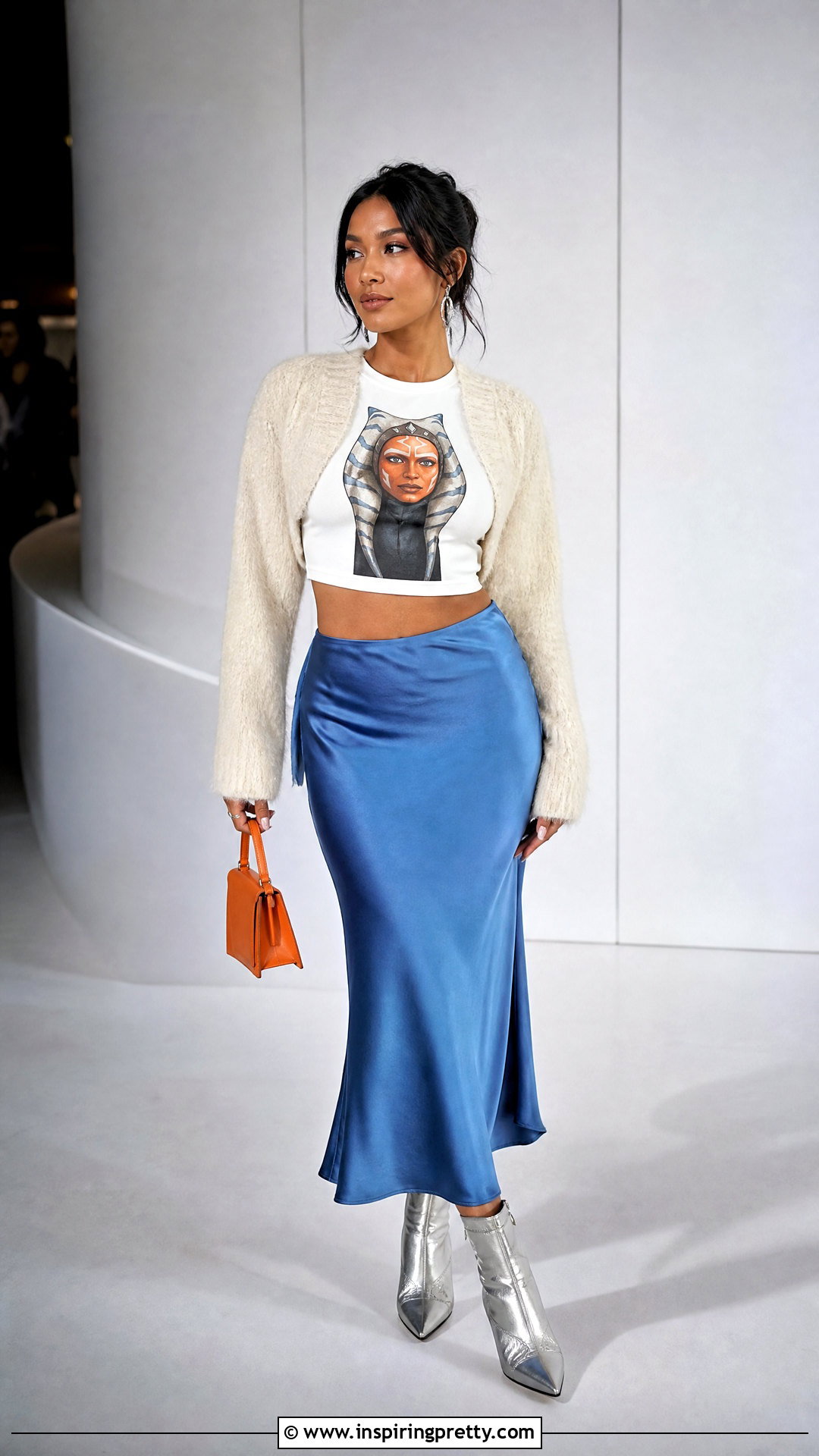 Ahsoka Crop Top With Blue Satin Midi Skirt - 20 ahsoka crop top outfit ideas