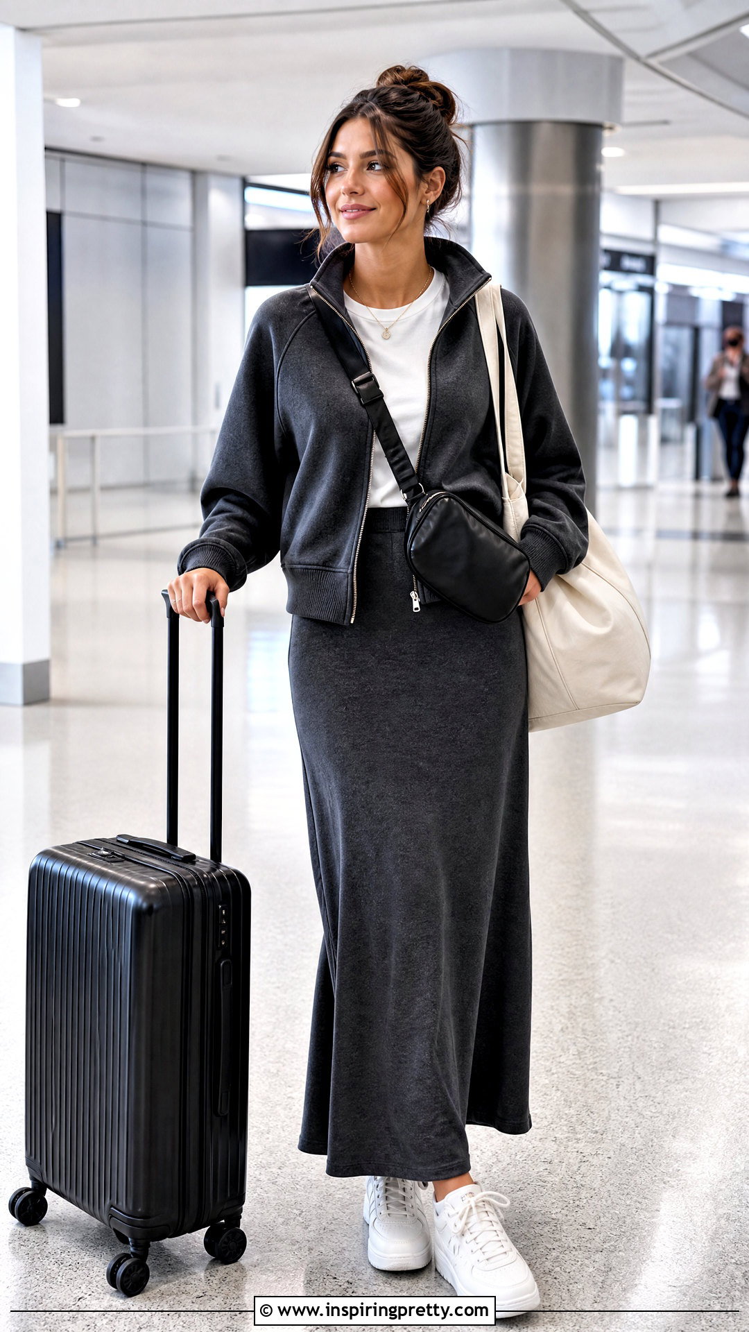 Airport Knit Maxi Skirt With Sweatshirt And Sneakers - 50 top skirt outfit ideas