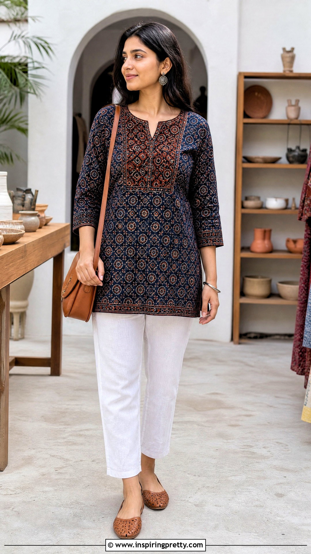 Ajrakh Cotton Top With White Pants - 50 cotton tops designs
