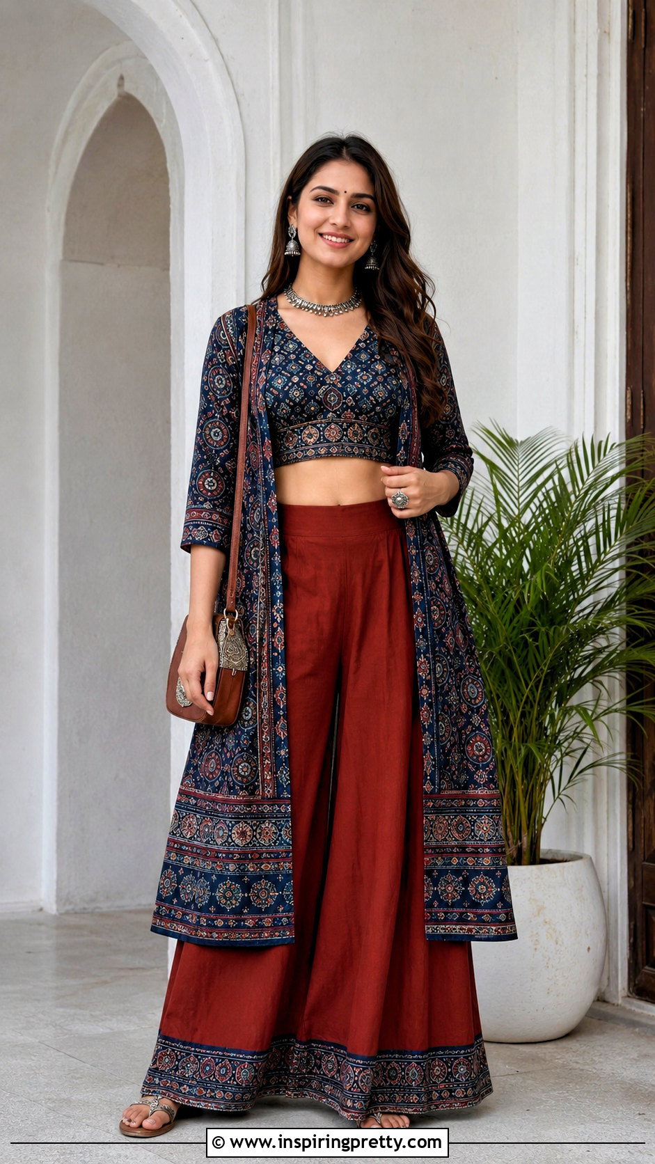 Ajrakh Crop Top With Palazzo Pants - 50 traditional crop top designs