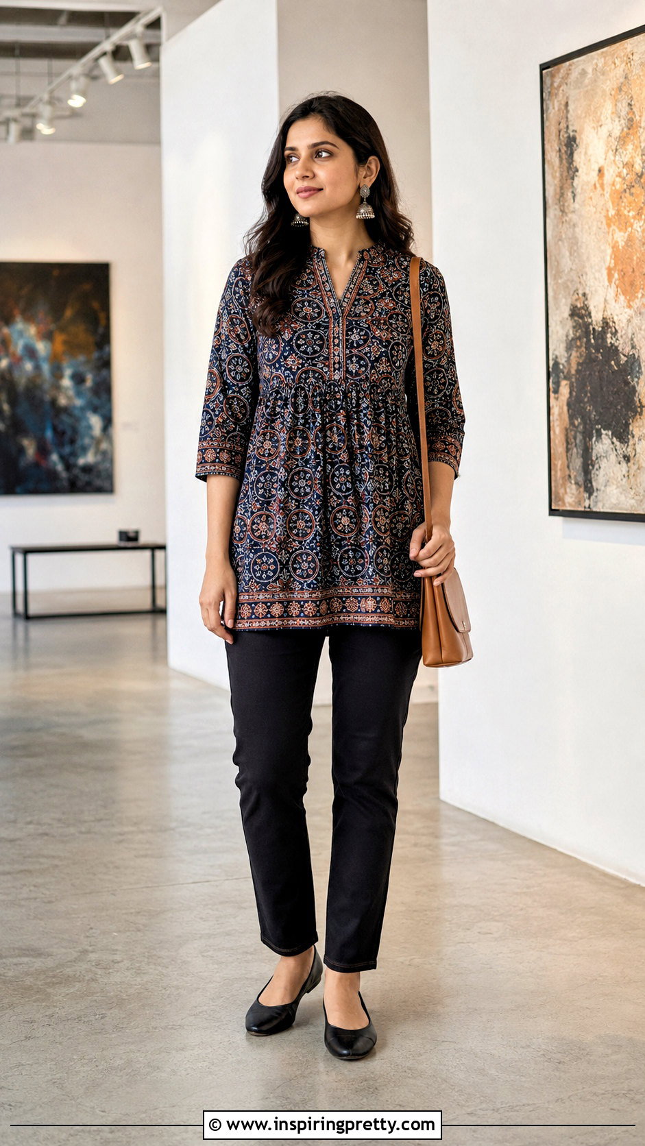Ajrakh Print Short Kurti With Black Jeans - 50 short kurti tops for jeans