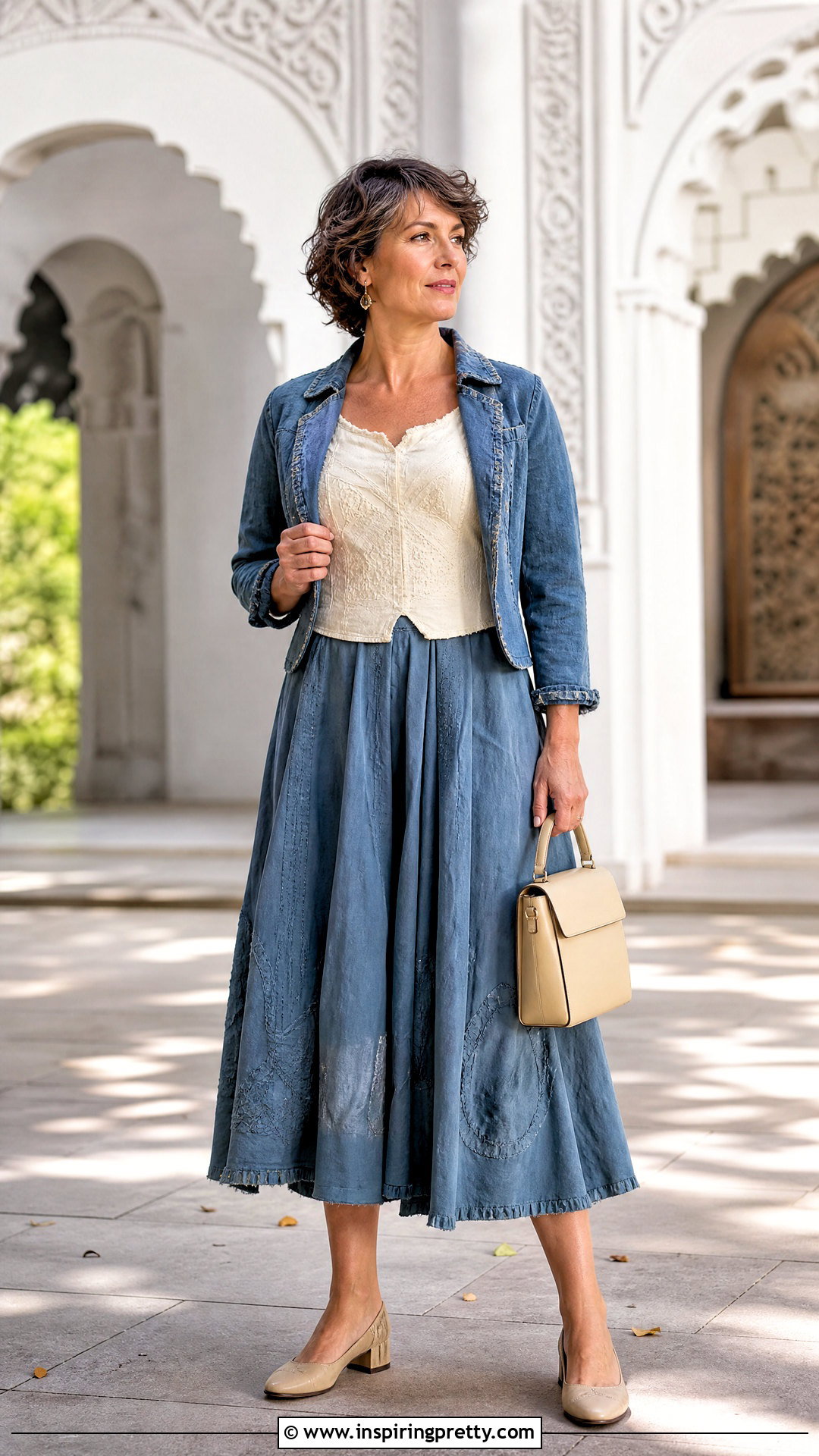 Alabama Chanin Corset Top With Cropped Jacket And Full Skirt - 20 Alabama Chanin Corset Top outfit ideas