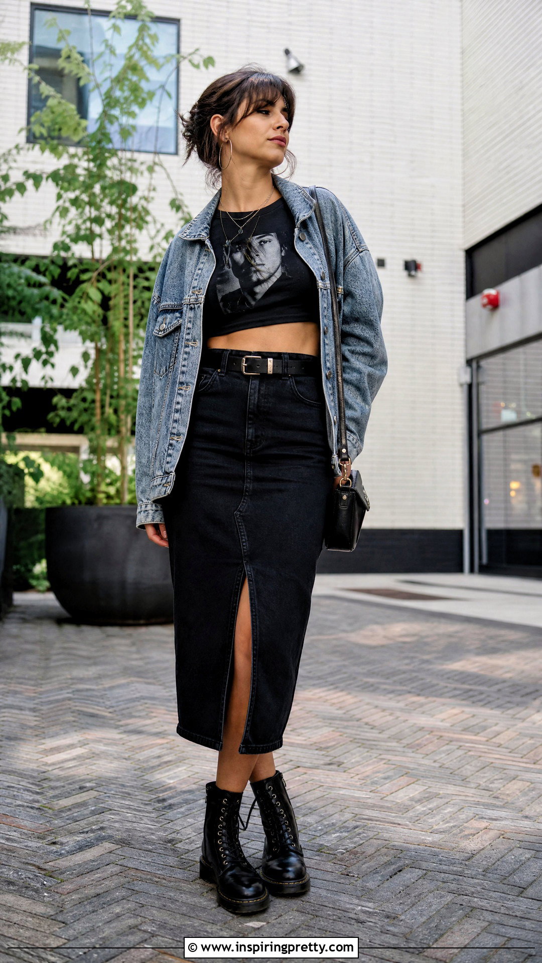Alex Turner Crop Top With Black Denim Skirt - 20 Alex Turner Crop Top outfit ideas