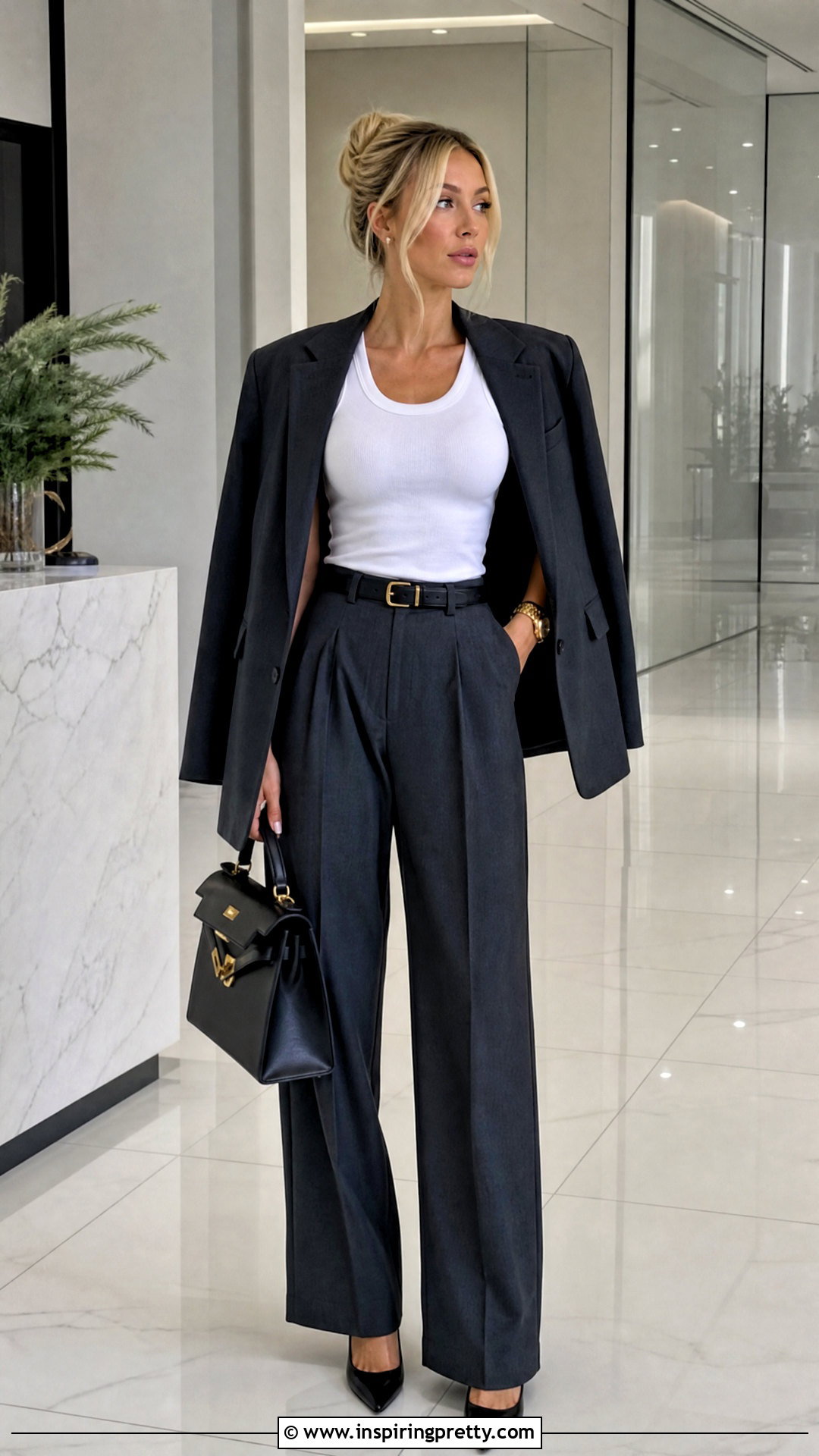 Alix Earle White Tank And Tailored Trousers Outfit - 25 Alex Earle Top outfit ideas