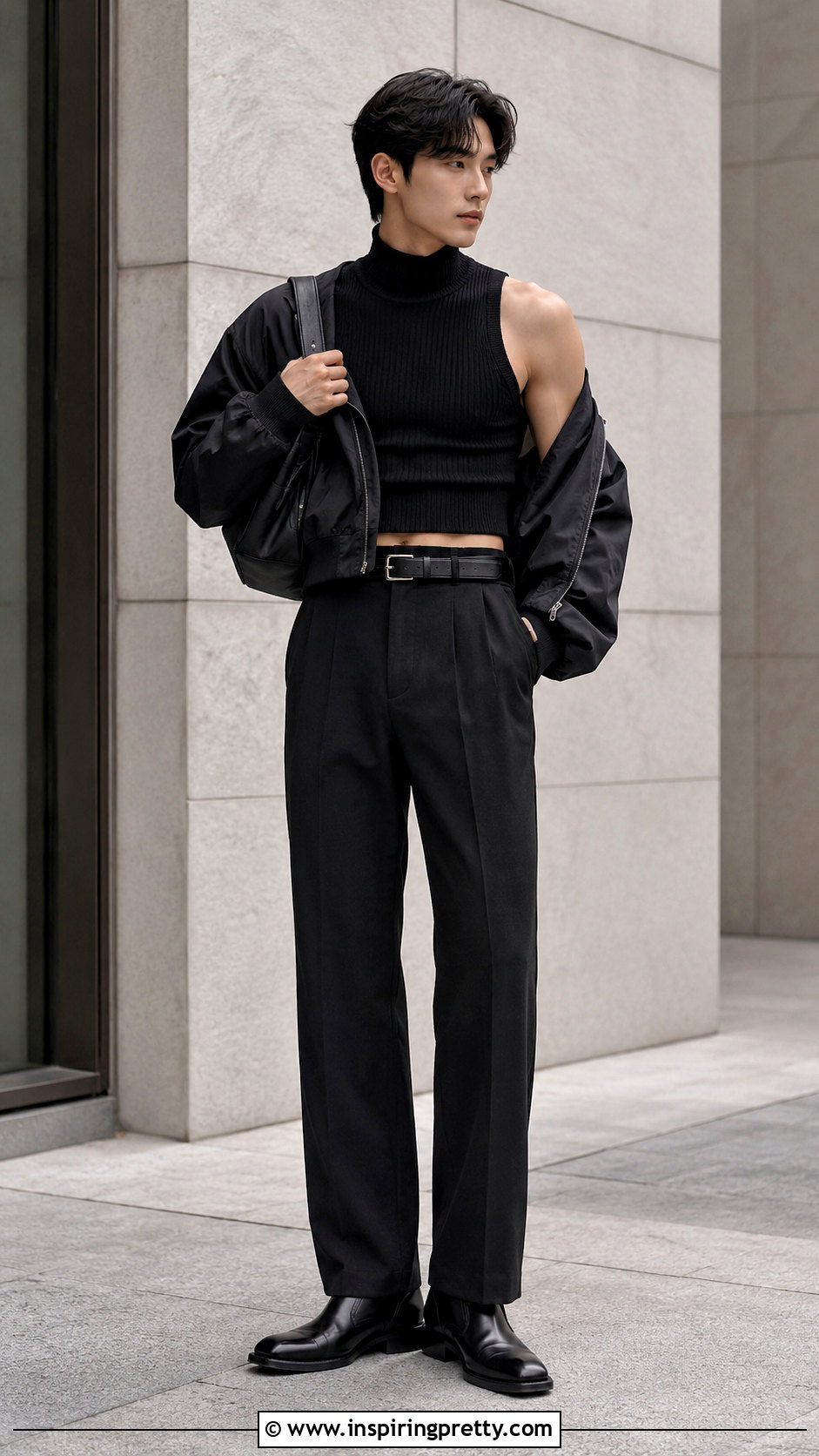 All Black Sleeveless Turtleneck Crop Top Outfit - 20 sleeveless turtleneck crop top men outfit ideas