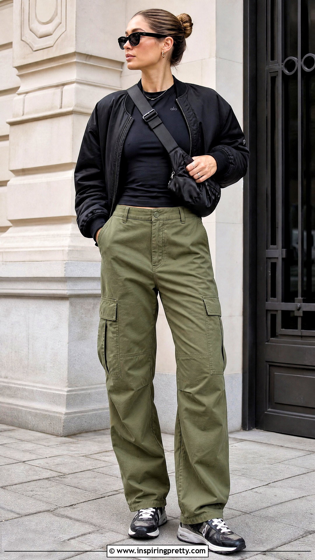 Alo Top With Bomber Jacket And Cargo Pants - 50 alo top outfit ideas