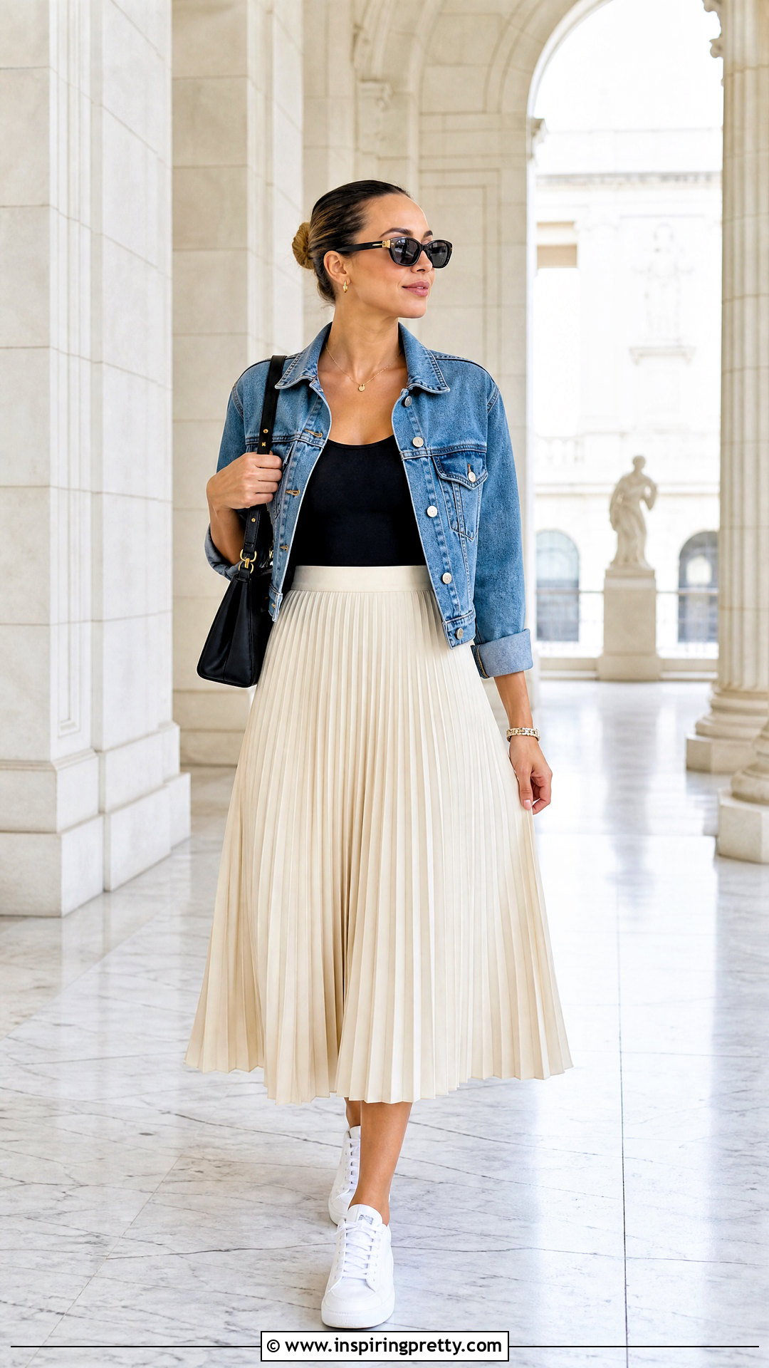 Alo Top With Pleated Midi Skirt - 50 alo top outfit ideas