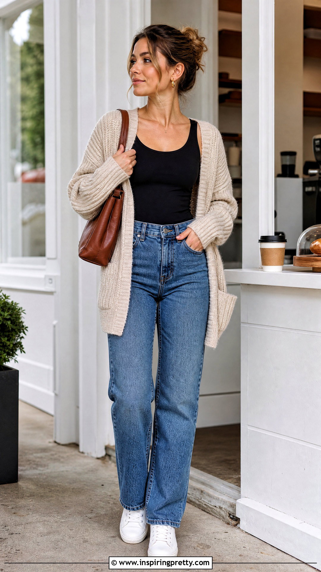Alo Yoga Black Top With Knit Cardigan And Jeans - 25 alo yoga black top outfit ideas