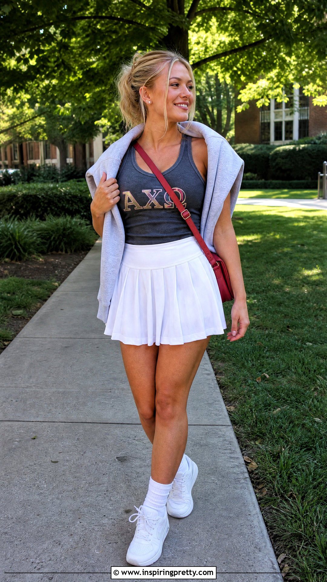 Alpha Chi Omega Tank Top With White Tennis Skirt - 20 alpha chi omega tank top outfit ideas