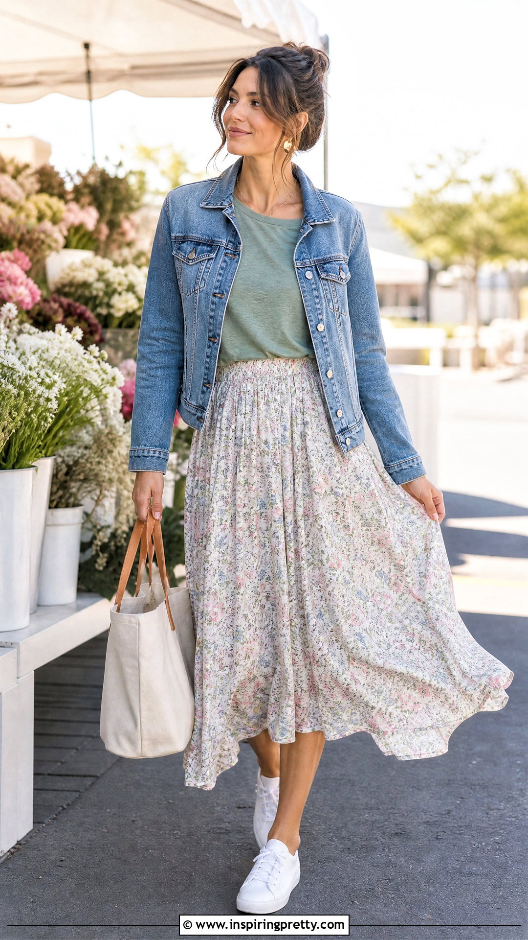 Altard State Slub Tee With Printed Midi Skirt - 20 altar'd state women's tops outfit ideas
