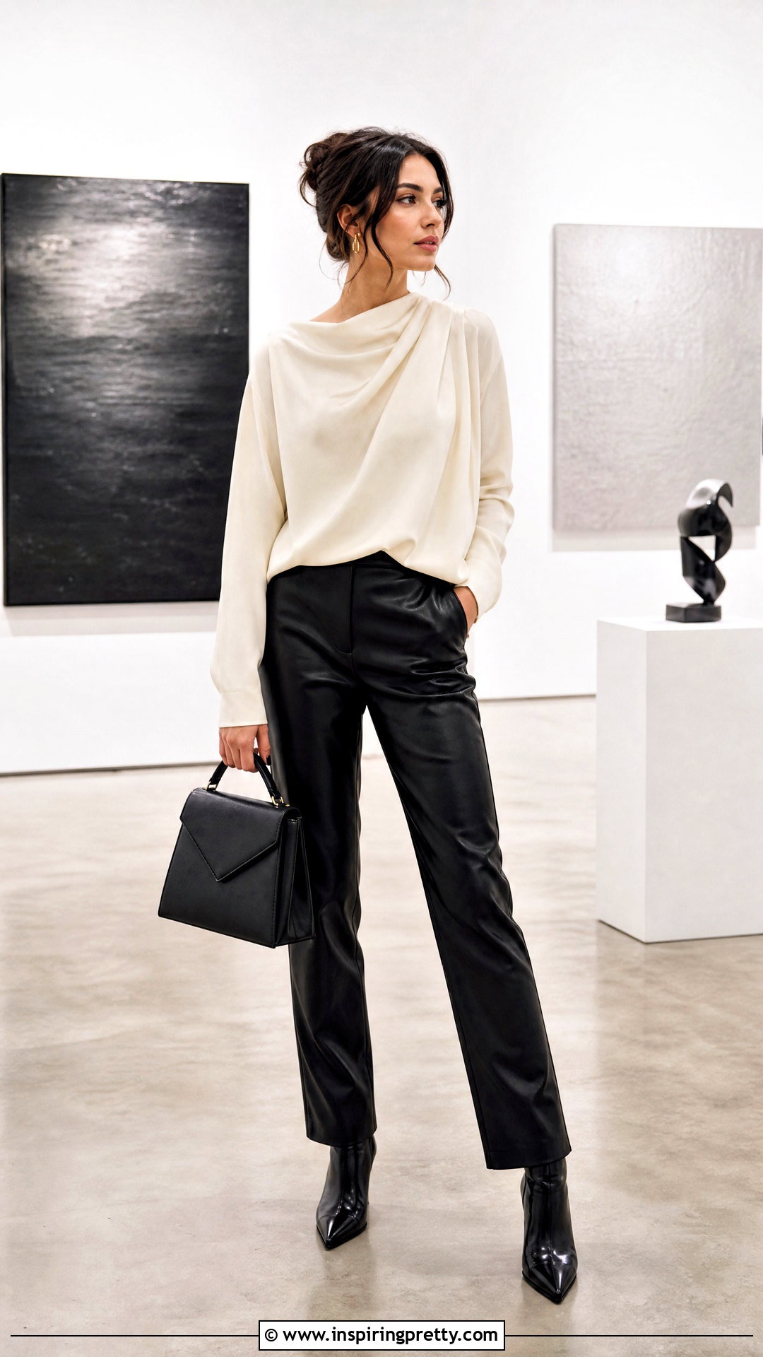 Amazon Draped Top With Faux Leather Pants - 50 amazon tops outfit ideas