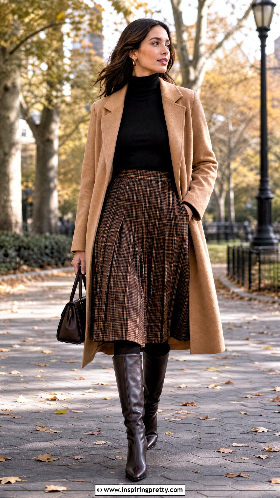 Ambiance Turtleneck Top With A Plaid Midi Skirt - 20 Ambiance Tops outfit ideas