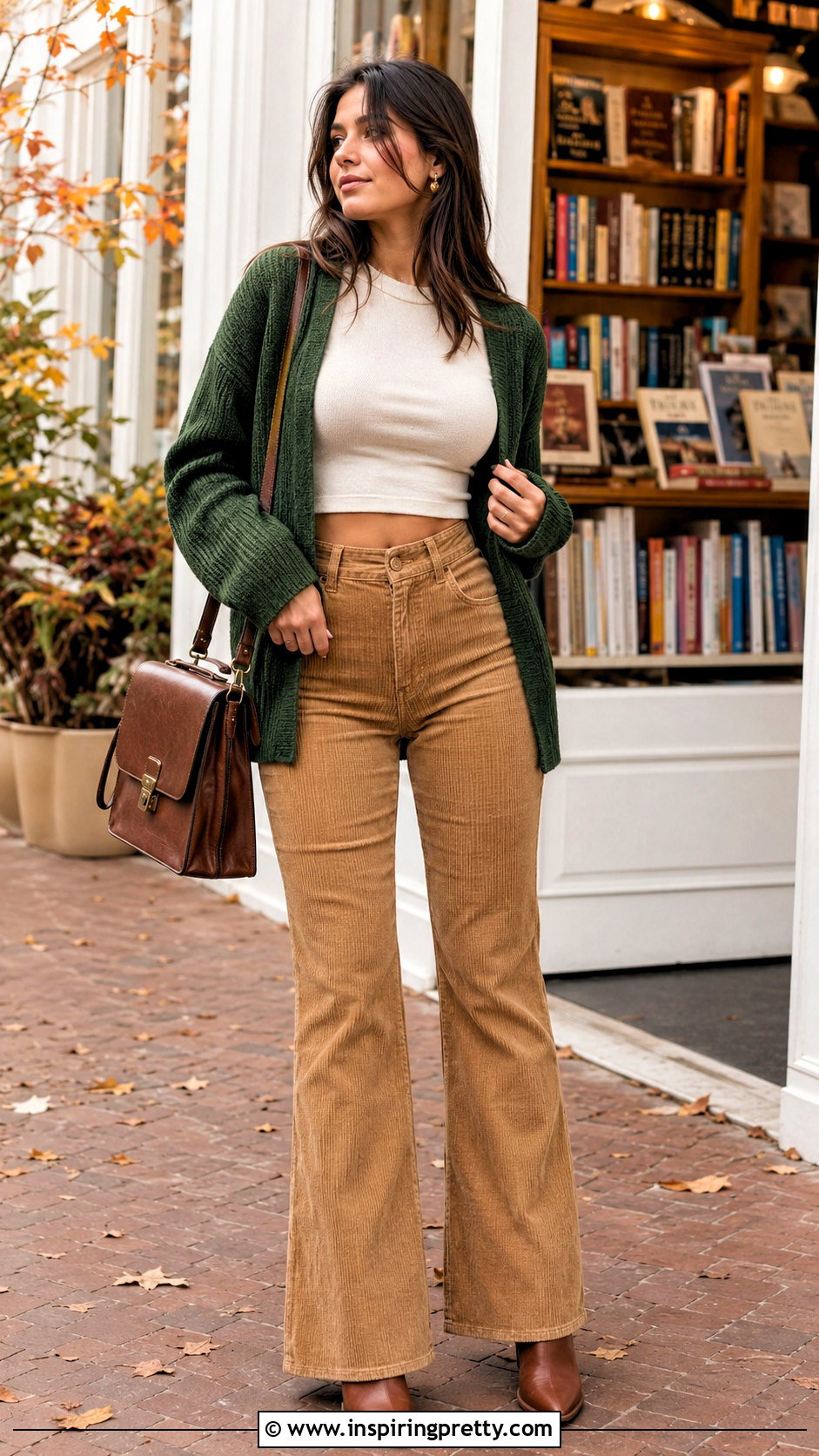 American Apparel Crop Top With Corduroy Pants and a Cardigan - 20 american apparel crop top outfit ideas